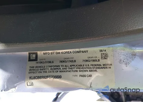 2015 Chevrolet Spark Ls Cvt из США, поврежденный, VIN KL8CB6S92FC708899